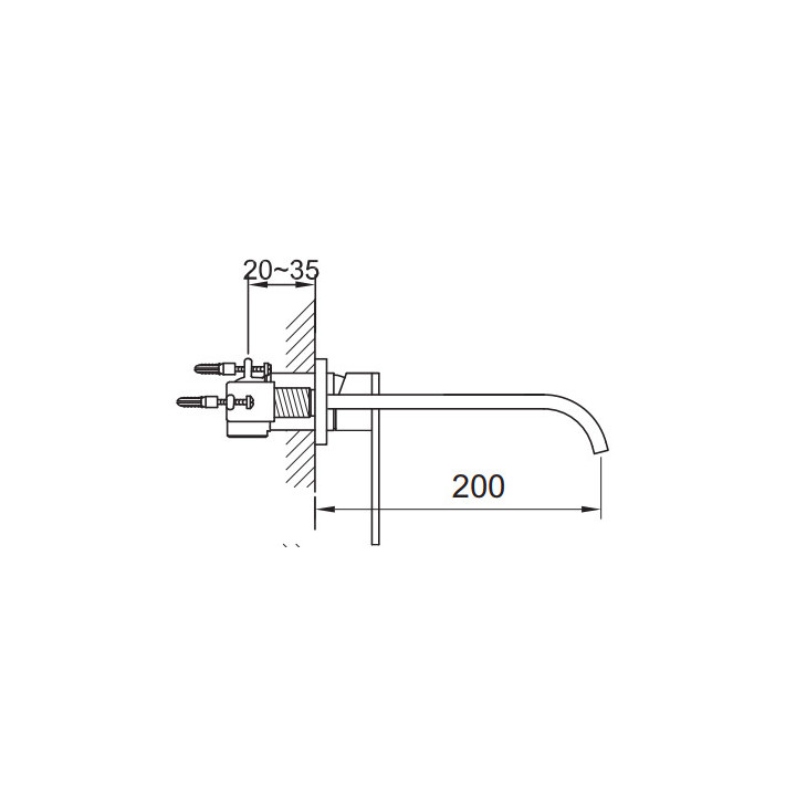 Waschtischarmatur Kohlman Nexen, Unterputz, mit 2-Anschlüssen, Auslauf 200mm, Chrom