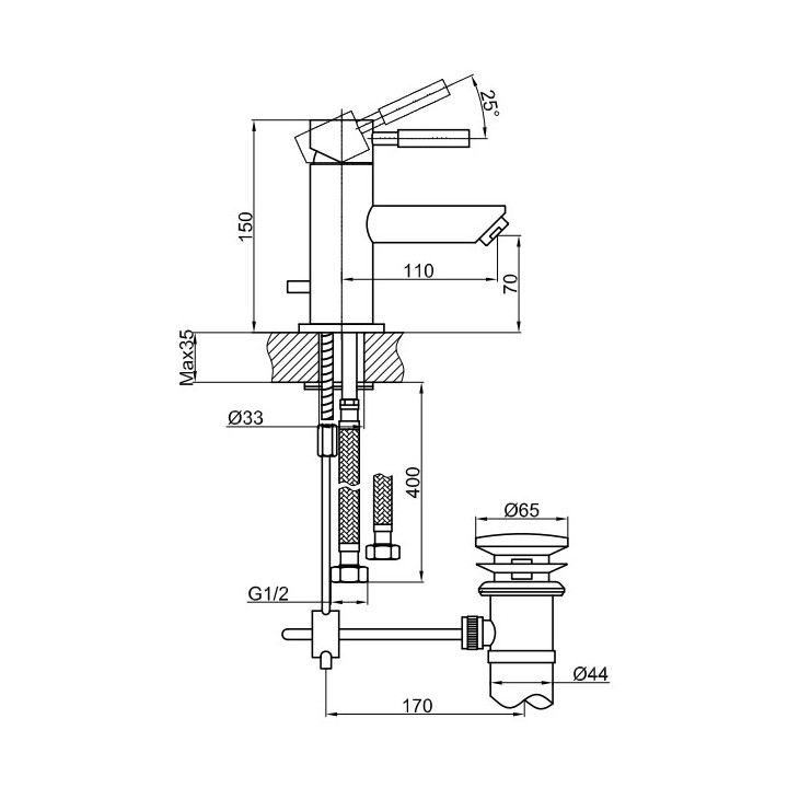 Waschtischarmatur Kohlman Boxine, stehend, Höhe 150mm, korek automatyczny, Chrom