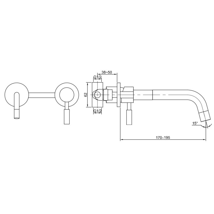 Waschtischarmatur Kohlman Nexen-S, Unterputz, mit 2-Anschlüssen, Auslauf 170mm, Chrom