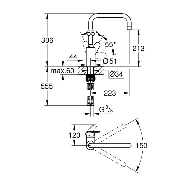 Spültischarmatur Grohe Eurodisc Cosmopolitan, stehend, Höhe 306mm, obrotowa Auslauf, Chrom