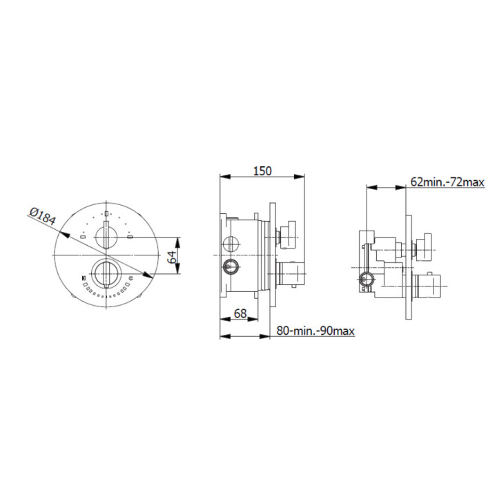 Thermostat-brausearmatur Vicario Ovale, Unterputz, 2 wyjścia wody, Chrom 