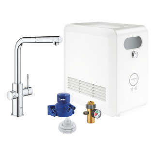Set Grohe Blue Professional, jednostka chłodząca mit Armatur in Form von C, do wody gazowanej, wyciągana i obracana Auslauf, Chr
