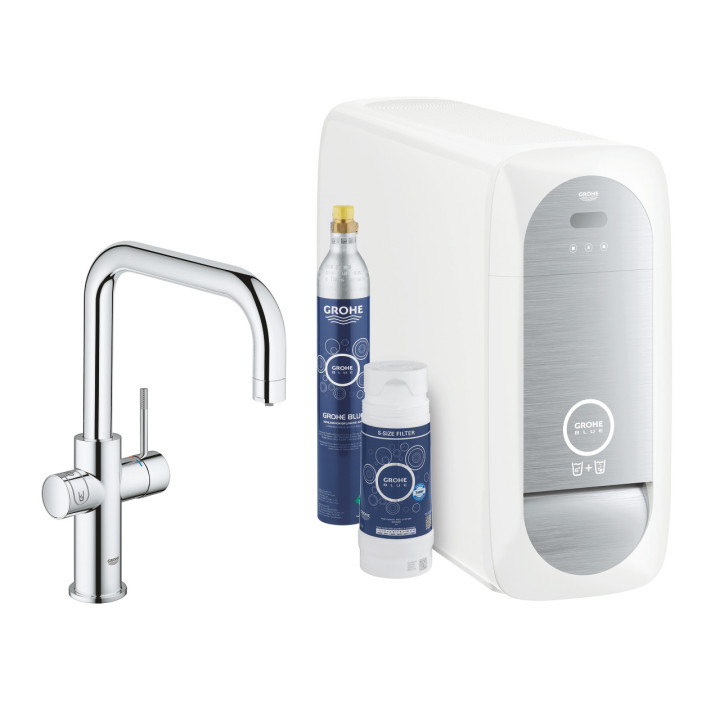 Set startowy Grohe Blue Home, jednostka chłodząca mit Armatur in Form von L, do wody gazowanej, obracana Auslauf, Chrom 