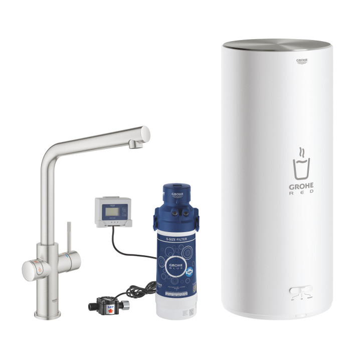 Set Grohe Red Duo mit Armatur kuchenną in Form von C oraz bojlerem w rozmiarze L, obracana Auslauf, Chrom