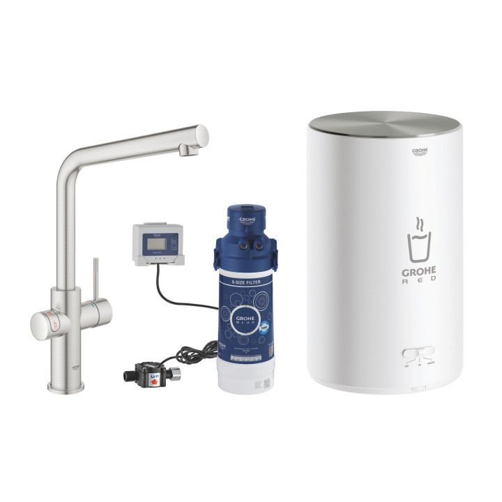 Set Grohe Red Duo mit Armatur kuchenną in Form von C oraz bojlerem w rozmiarze M, obracana Auslauf, Chrom
