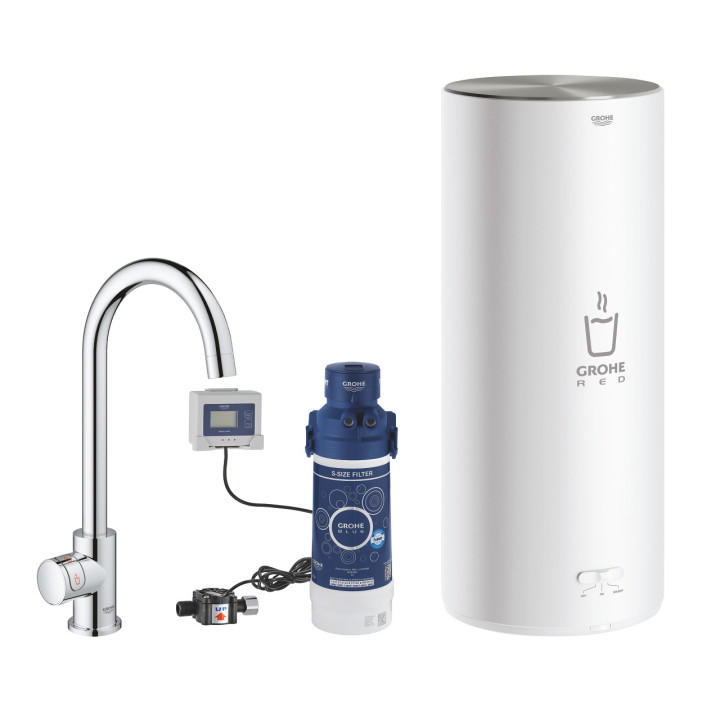 Set Grohe Red Duo mit Armatur kuchenną in Form von L oraz bojlerem w rozmiarze M, obracana Auslauf, Chrom