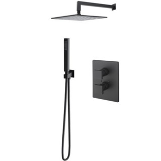 Dusch-set Vicario, Unterputz, Armattur thermostatisch, Kopfbrause 20cm, schwarz matt