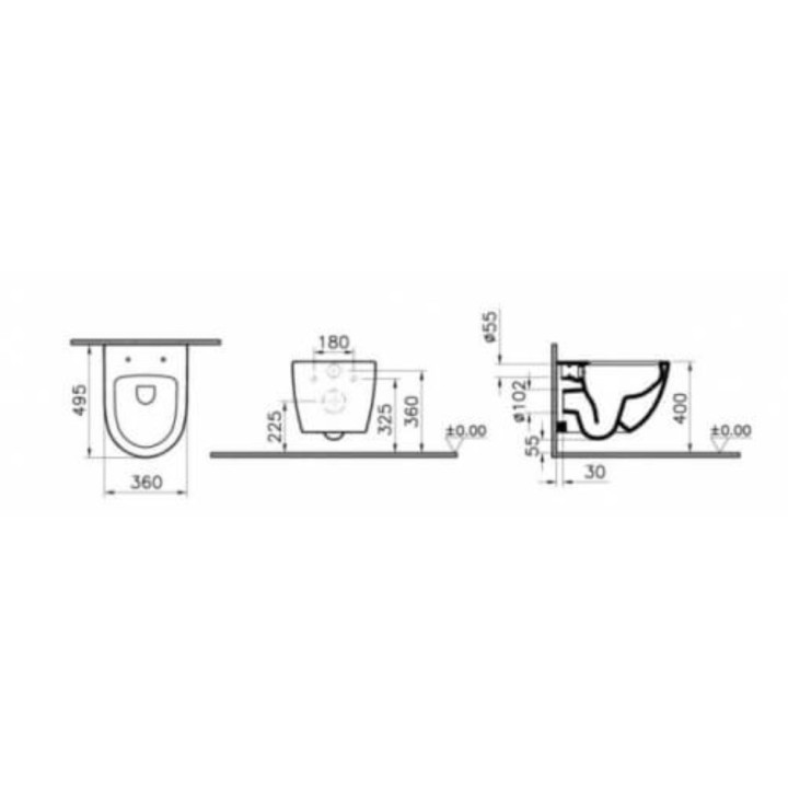 Becken WC abgehängt Vitra Sento, 54x36,6cm, bezrantowa, weiß