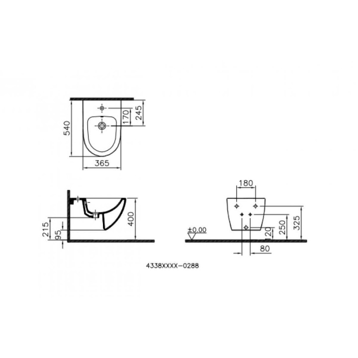 Bidet abgehängt Vitra Metropole, 56x36cm, z Überlauf, Hahnloch, weiß