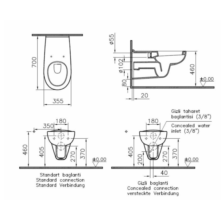 Wand-wc dla niepełnosprawnych Vitra Arkitekt, 70x35,5cm, weiß
