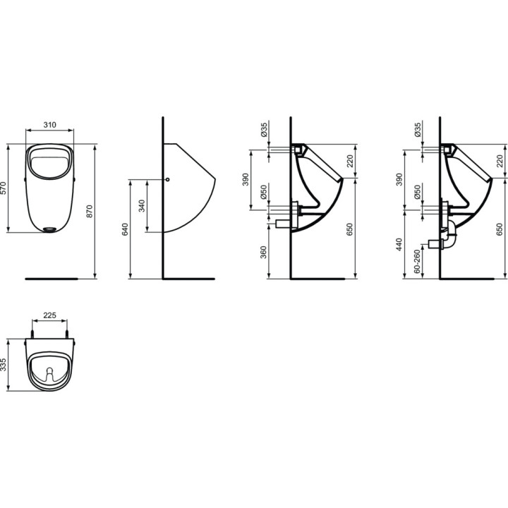 Urinal Ideal Standard Connect, dopływ wody z tyłu, weiß