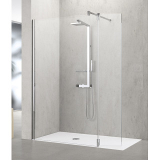 Wand freistehend walk-in mit beweglichem Flügel Novellini Kali H+HA, 80 + 37cm, universal, Glas transparent, silbernes Profil 
