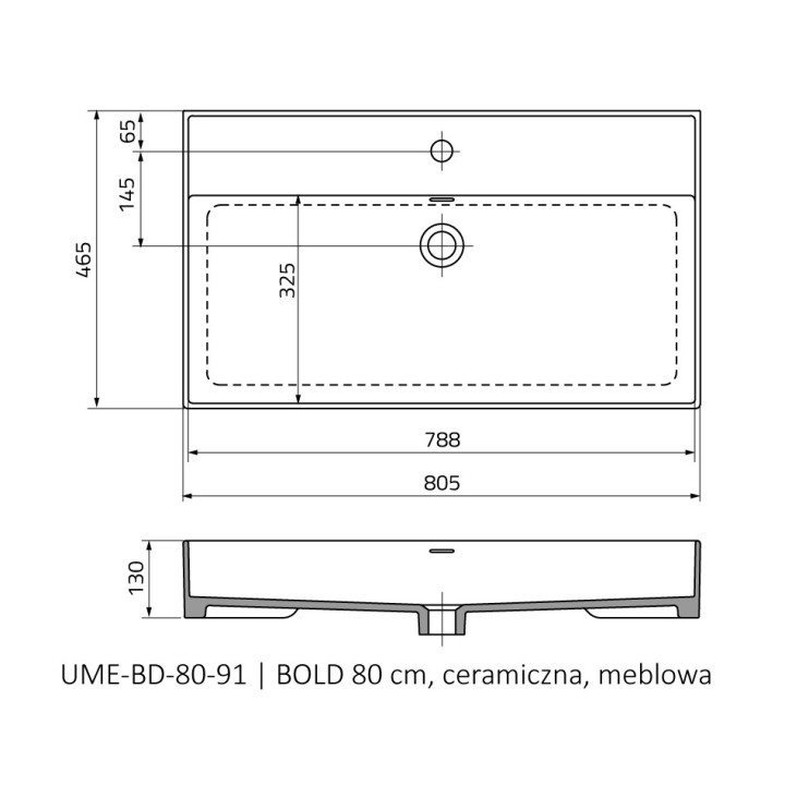 Waschtisch mit unterschrank Oristo UNI Bold, 60x46cm, z Überlauf, Keramik, weiß