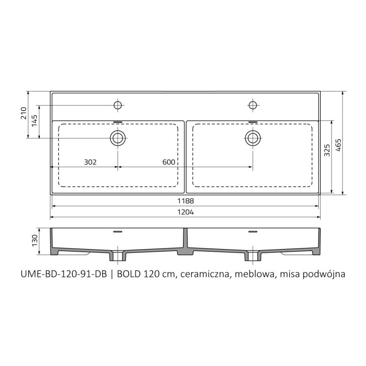Waschtisch mit unterschrank Oristo UNI Bold, 120x46cm, z Überlauf, Keramik, weiß