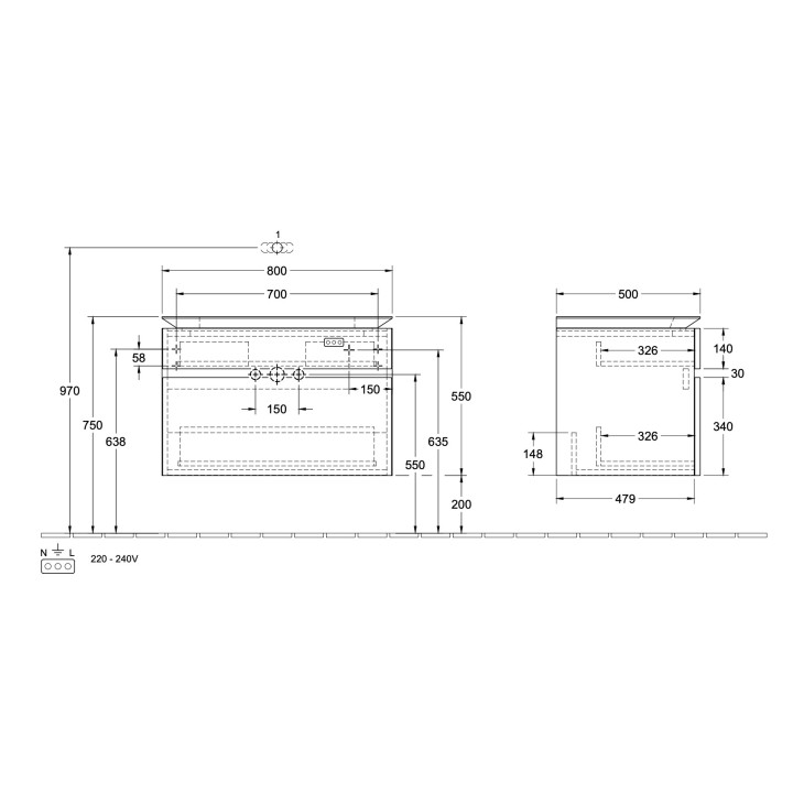 Schrank Unterbau- Villeroy & Boch Subway 2.0, 64x42cm, 1 Schublade, weiß Glanz
