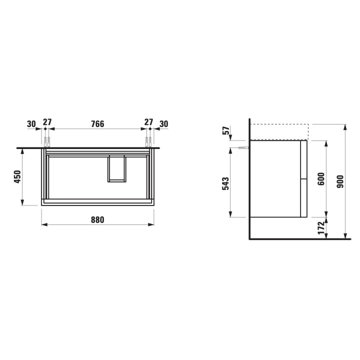 Schrank Unterbau- Kartell by Laufen, 88x45cm, 2 szuflady, łupek