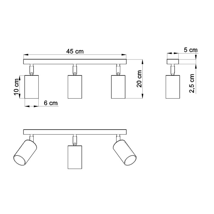 Plafon Sollux Ligthing Berge 2, 36x6cm, GU10 2x40W, naturalne drewno/Chrom