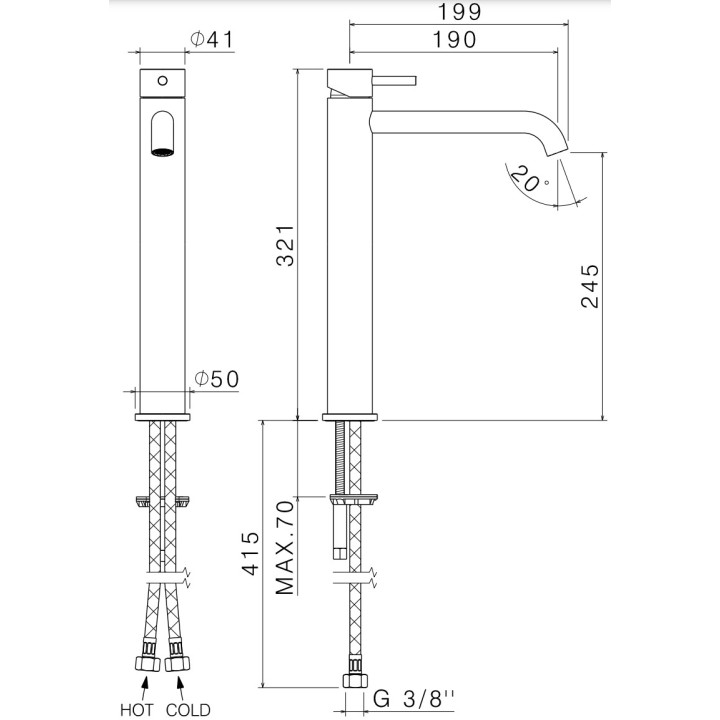 Waschtischarmatur Vema Tiber Steel, stehend, Höhe 166mm, Auslauf 145mm, ohne Stöpsel, rostfreier Stahl inox