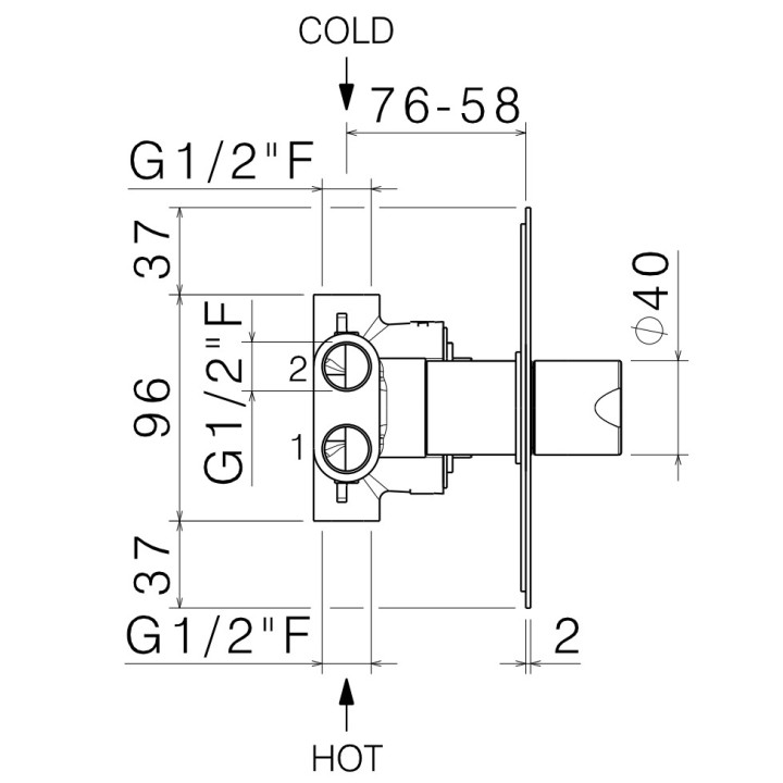 Armatur für die Wanne und die Brause Vema Tiber Steel, Unterputz, 2 wyjścia wody, Umschalter, rostfreier Stahl inox