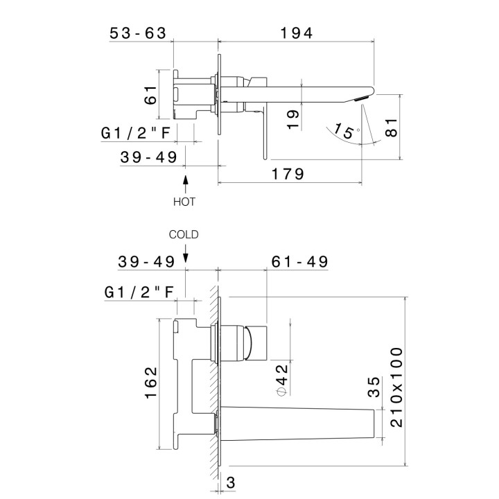 Bidetarmatur Vema Timea, stehend, Höhe 144mm, Auslauf 122mm, korek automatyczny, Chrom