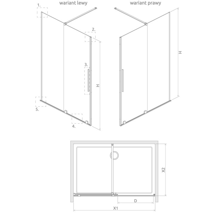 Tür Schiebe- walk-in Radaway Furo Gold, links, mit Wand, 160x200cm, Glas transparent, profil golden