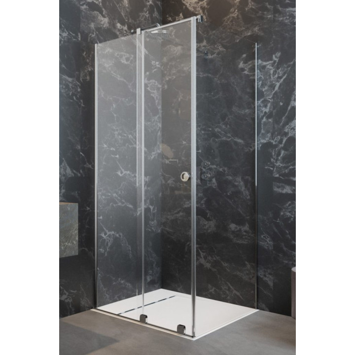 Front Kabine Radaway Furo Black KDJ 90, Version links, mit Wand, 90x200cm, Tür Schiebe-, Glas transparent, profil schwarz