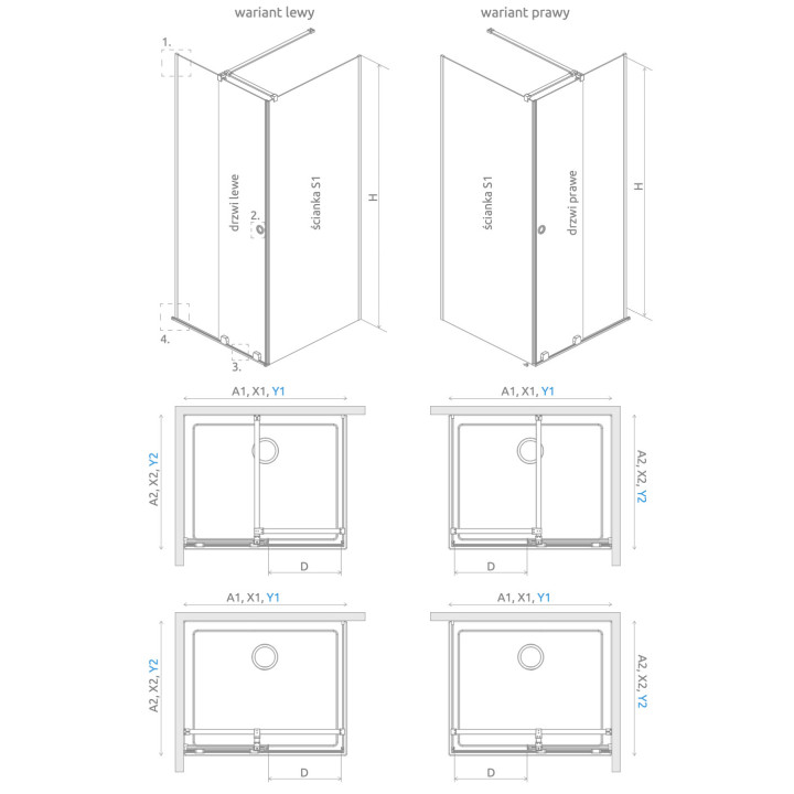 Front Kabine Radaway Furo Black KDJ 90, Version links, mit Wand, 90x200cm, Tür Schiebe-, Glas transparent, profil schwarz
