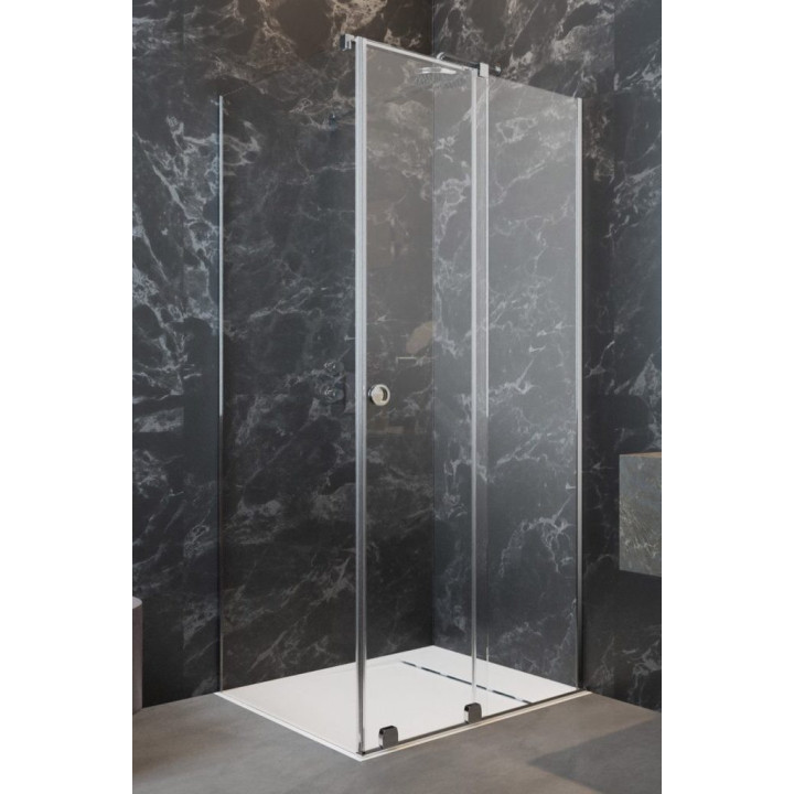 Front Kabine Radaway Furo Black KDJ 90, Version links, mit Wand, 90x200cm, Tür Schiebe-, Glas transparent, profil schwarz