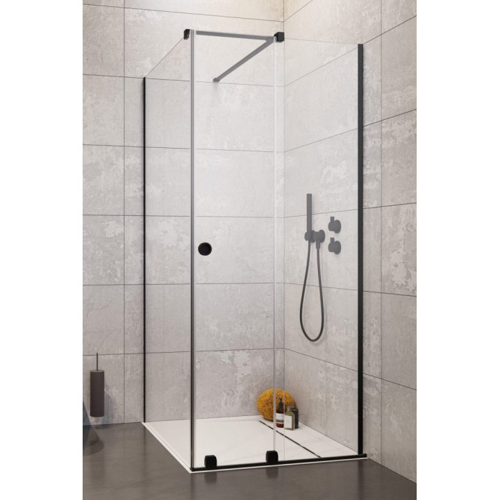 Front Kabine Radaway Furo Black KDJ 90, Version links, mit Wand, 90x200cm, Tür Schiebe-, Glas transparent, profil schwarz