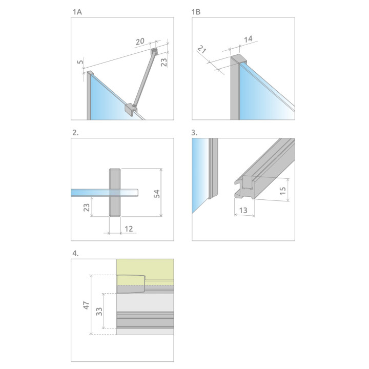 Parawan nawannowy Radaway Furo Gold PND II, prawy, Glas transparent, 100x150cm, przesuwny, golden profil