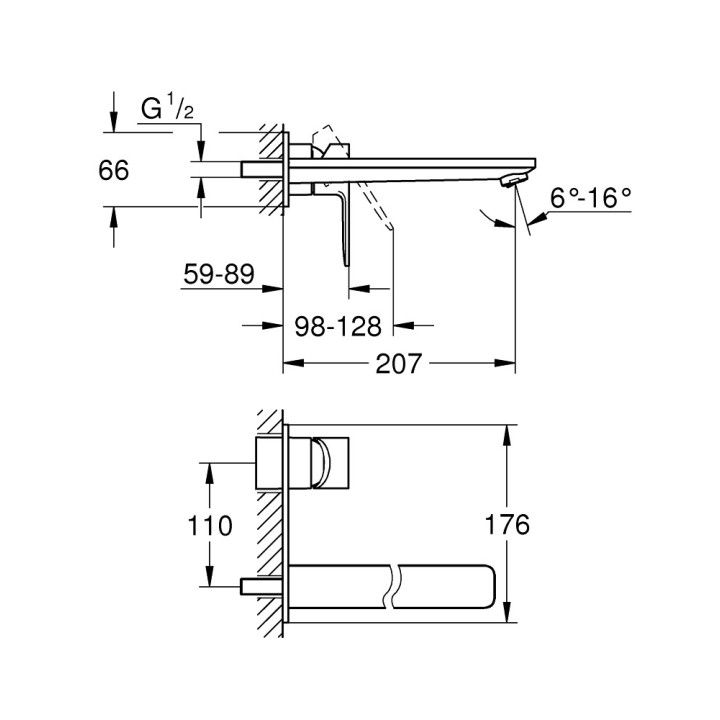 Waschtischarmatur Grohe Lineare, Unterputz, rozmiar L, Auslauf 207mm, brushed hard graphite
