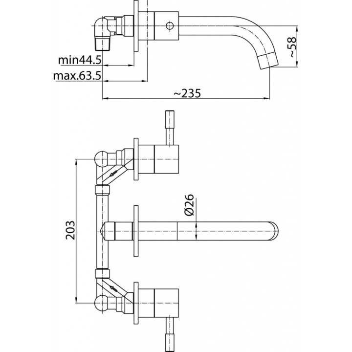 Waschtischarmatur mit 3 anschlüssen Valvex Vegane, stehend, Höhe 265mm, Auslauf 162mm, korek automatyczny, Chrom