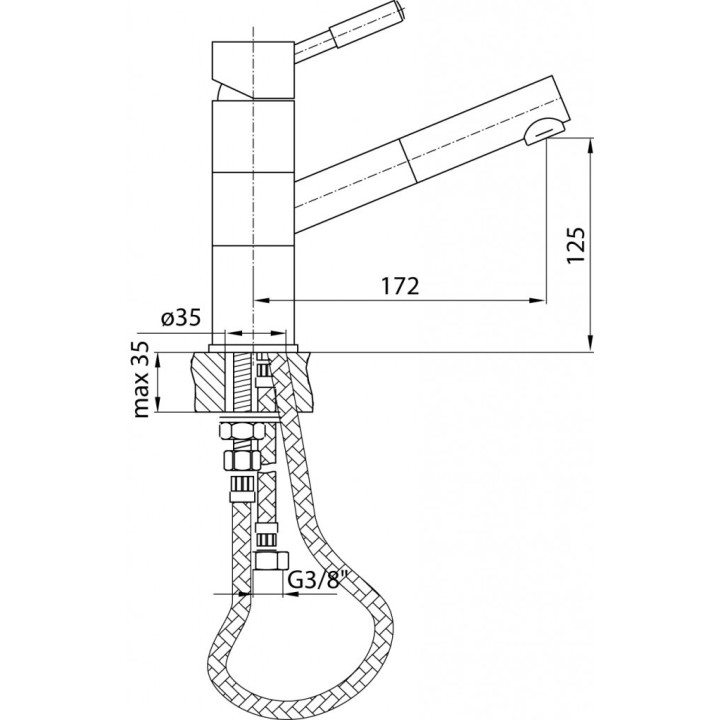Waschtischarmatur Valvex Vegane, stehend, Höhe 305mm, Auslauf 128mm, korek click-clack, Chrom