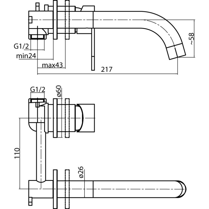 Waschtischarmatur Valvex Loft, Unterputz, Auslauf 186mm, mit 2-Anschlüssen, Chrom