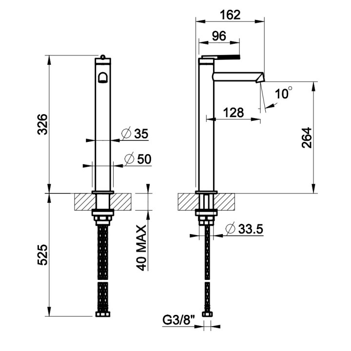 Waschtischarmatur Gessi Ingranaggio, stehend, Höhe 326mm, Auslauf 128mm, korek automatyczny, Chrom