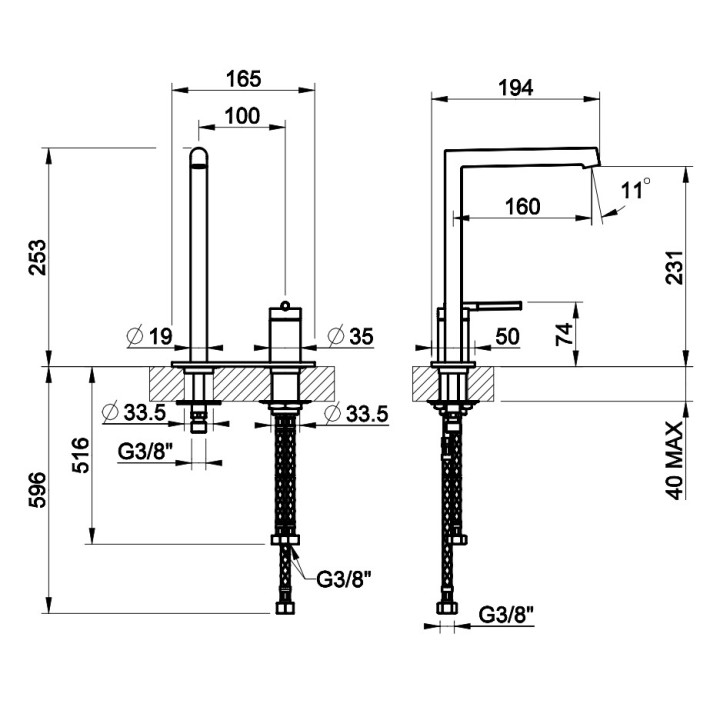 Waschtischarmatur Gessi Ingranaggio, stehend, z dźwignią z boku, Höhe 162mm, Auslauf 144mm, ohne Stöpsel, Chrom