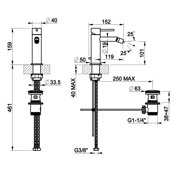 Waschtischarmatur Gessi Flessa, stehend, Höhe 159mm, korek automatyczny, gebürsteter Stahl