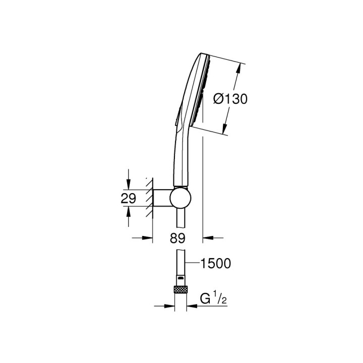 Dusch-set Grohe Rainshower Smartactive 130, Handbrause 3-Funktions mit Schlauch i mit Regelung uchwytem, Chrom
