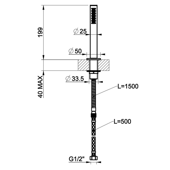Handbrause Gessi Anello, montowana w półce, mit Schlauch 150cm, Chrom