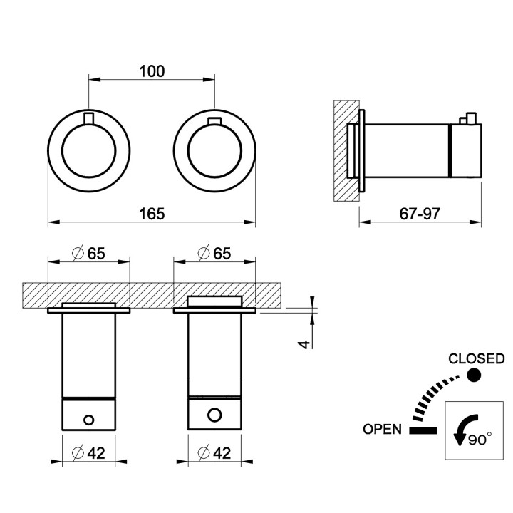 Thermostatisch Armatur Brause- Gessi Shower316, Unterputz, 1 wyjście wody, gebürsteter Stahl