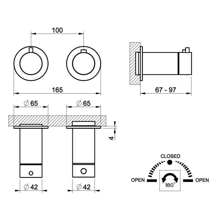 Thermostatisch Armatur Brause- Gessi Shower316, Unterputz, mit 2-Anschlüssen, 1 wyjście wody, gebürsteter Stahl
