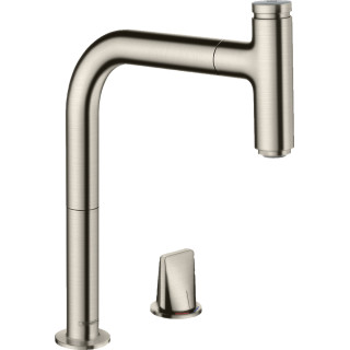 Küchenarmatur Hansgrohe Metris Select M71, mit 2-Anschlüssen, stehend, Höhe 320mm, herausziehbarer Auslauf, Edelstahl 