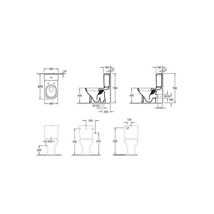 Becken Villeroy & Boch O.Novo 36x67 cm, stehend, do kompaktu, Abfluss pionowy, Weiss Alpin Ceramicplus