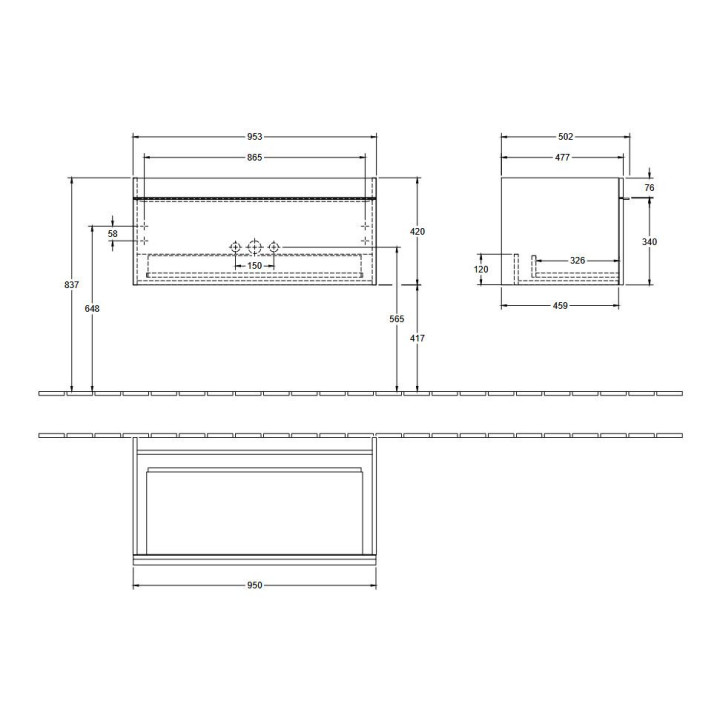 Schrank Unterbau- Villeroy&Boch Venticello. 753x590x502mm, Halter Chrom, glossy white
