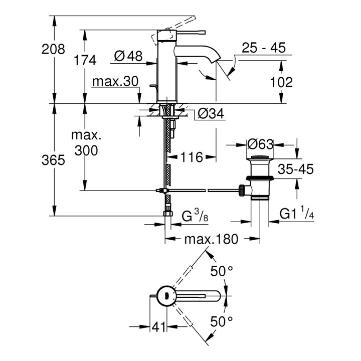 Waschtischarmatur Grohe Essence, stehend, rozmiar S, DN 15, korek automatyczny, polished nickel