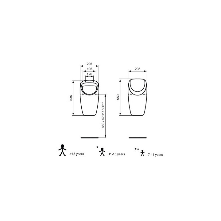Urinal Ideal Standard Connect zum Komplettieren mit Deckel, dopływ wody z tyłu - weiß