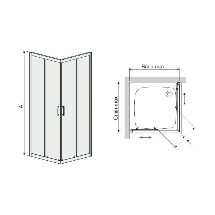 Quadratisch Duschkabine Sanplast TX KN/TX5b-80-S, Eck-, 80x80cm, Glas transparent, weißes Profil