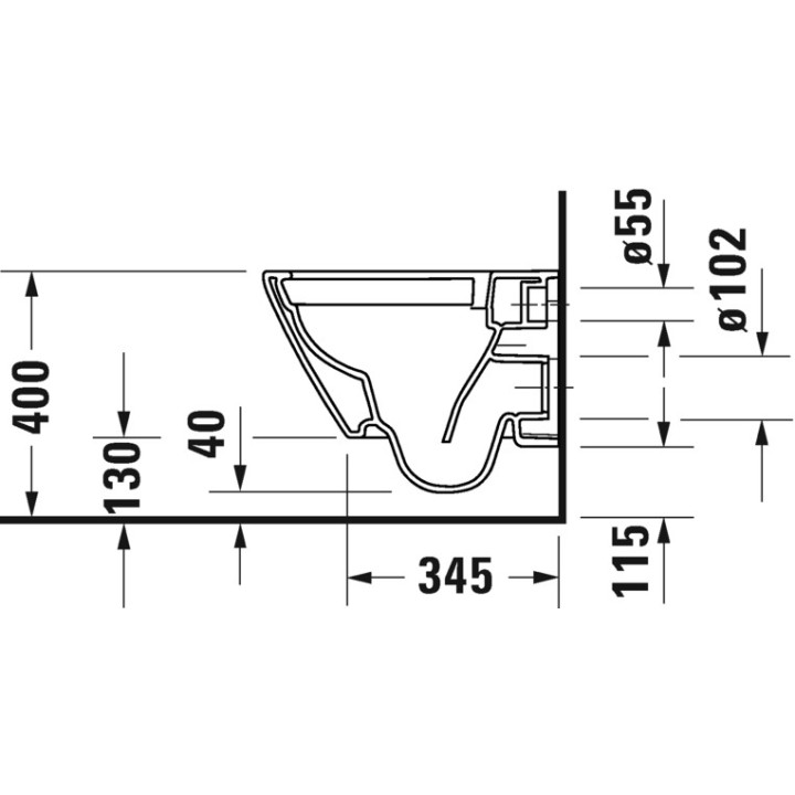 Becken Toiletten- hängend Duravit D-Neo Rimless, 54x37cm, bez rantu spłukującego, 4,5 l, UWL klasa 1, weiß