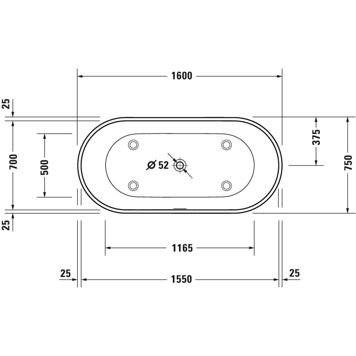 Badewanne freistehend Duravit D-Neo, 160x75cm, bezszwowa obudowa, DuraSolid, weiß
