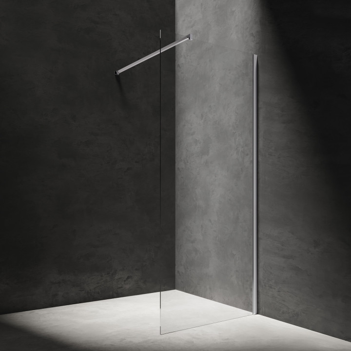 Duschkabine walk-in Omnires Marina, 80x30cm, mit Seitenwand, Glas transparent, profil Chrom